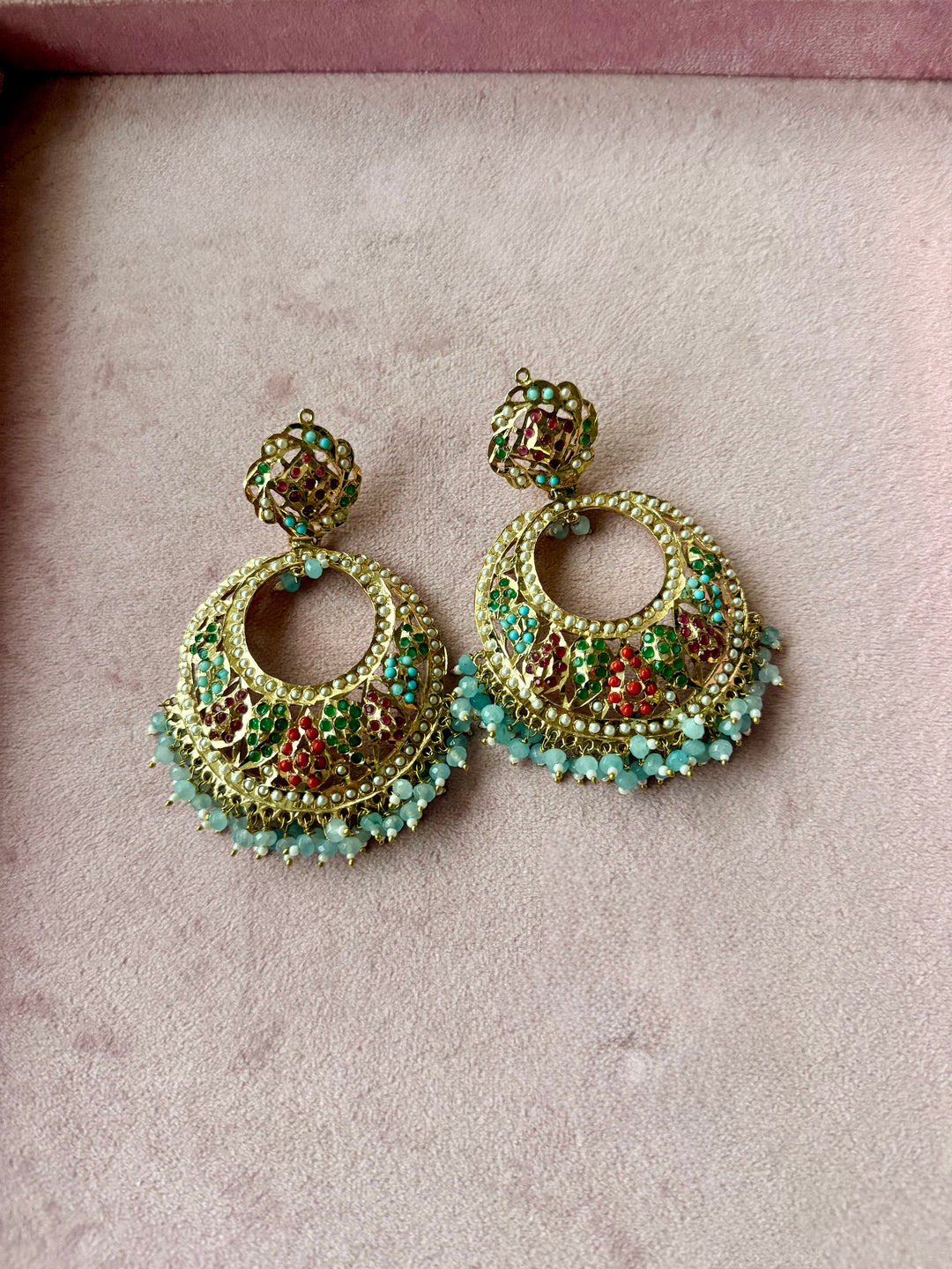 Statement Jadau Chandbaalis | 18k Gold Plated | Copper & Semi-Precious Stones