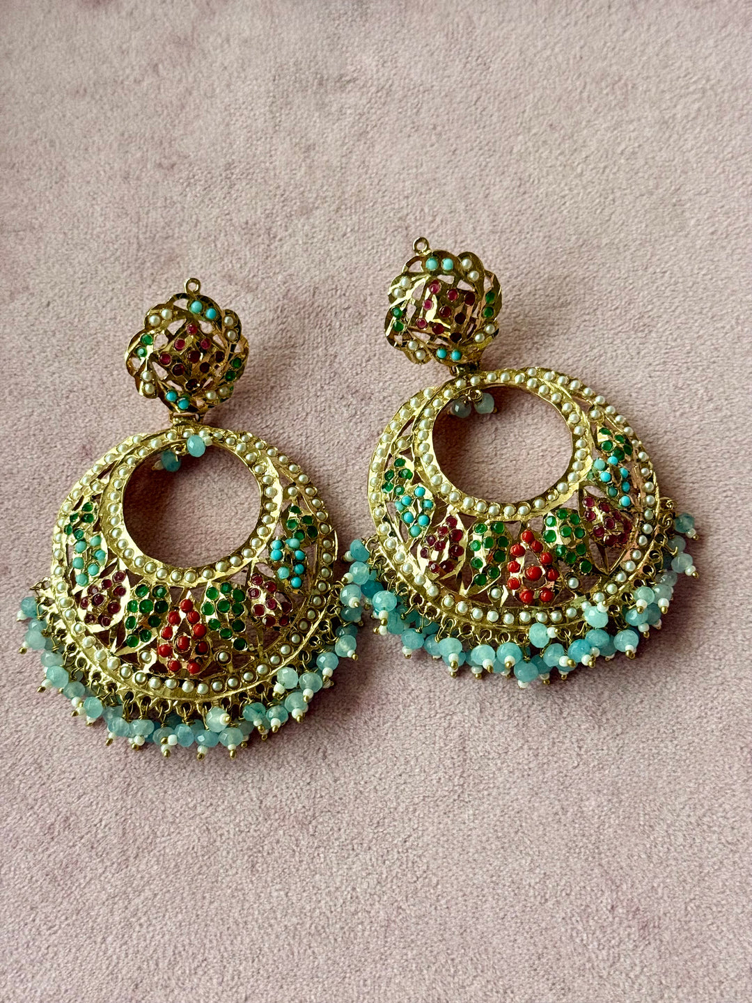 Statement Jadau Chandbaalis | 18k Gold Plated | Copper & Semi-Precious Stones