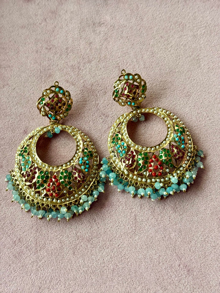 Statement Jadau Chandbaalis | 18k Gold Plated | Copper & Semi-Precious Stones