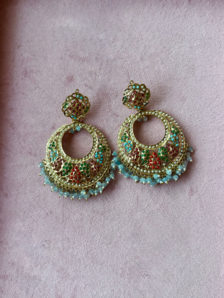 Statement Jadau Chandbaalis | 18k Gold Plated | Copper & Semi-Precious Stones