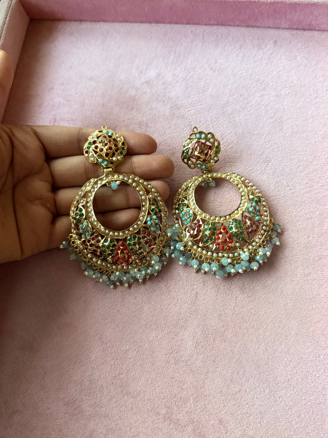 Statement Jadau Chandbaalis | 18k Gold Plated | Copper & Semi-Precious Stones