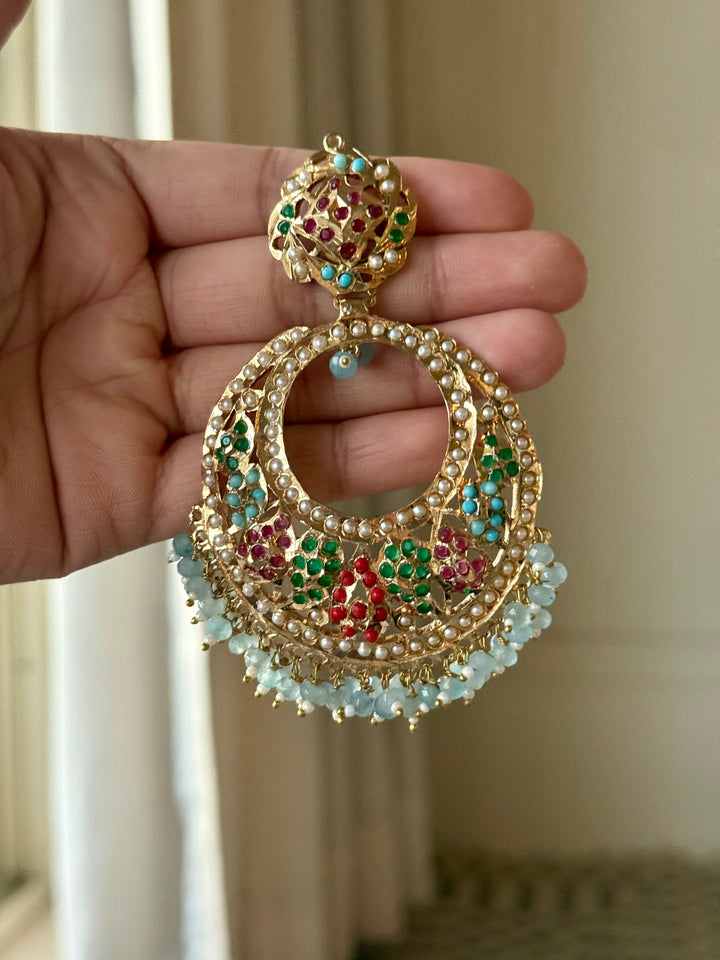 Statement Jadau Chandbaalis | 18k Gold Plated | Copper & Semi-Precious Stones