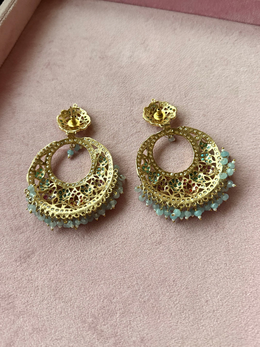 Statement Jadau Chandbaalis | 18k Gold Plated | Copper & Semi-Precious Stones