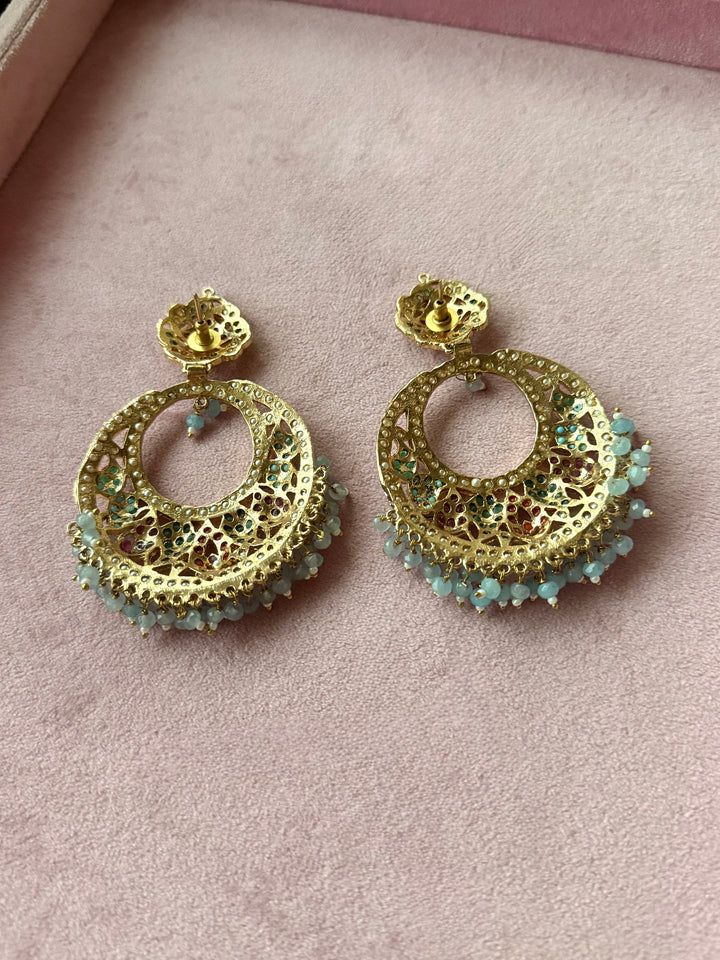 Statement Jadau Chandbaalis | 18k Gold Plated | Copper & Semi-Precious Stones