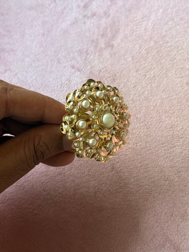 Statement Pearl Jadau Ring | 18k Gold Plated | Copper & Semi-Precious Stones