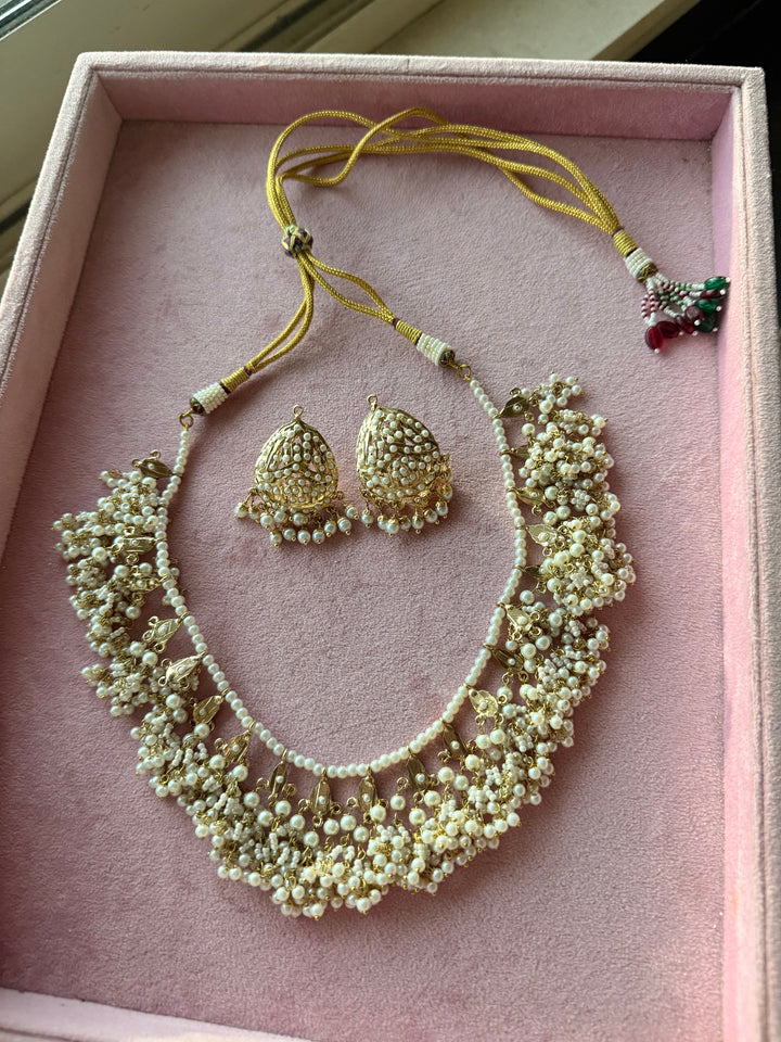 Statement Jadau Pearl Necklace Set | 18k Gold Plated | Pearls