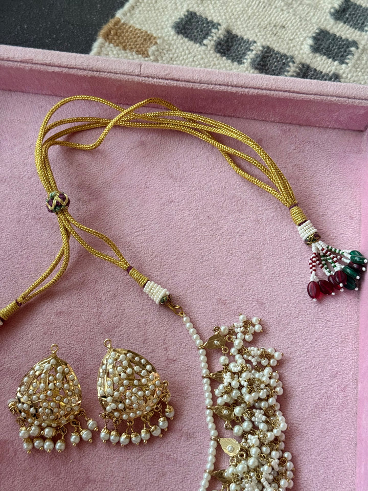 Statement Jadau Pearl Necklace Set | 18k Gold Plated | Pearls