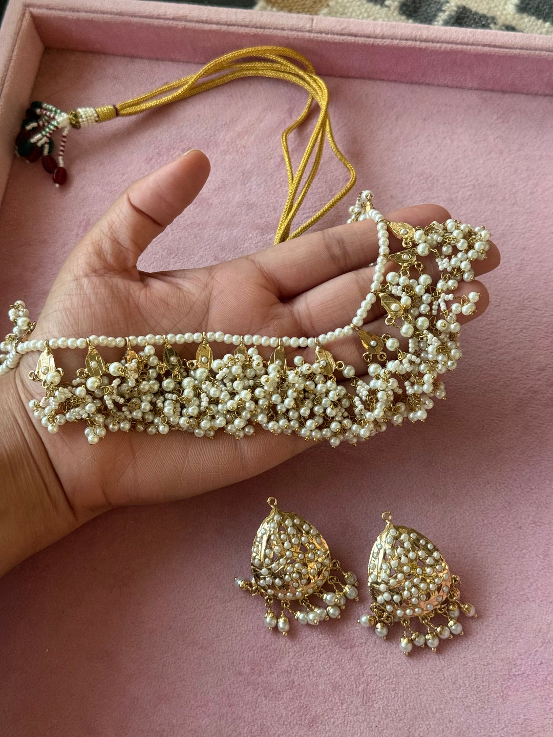 Statement Jadau Pearl Necklace Set | 18k Gold Plated | Pearls