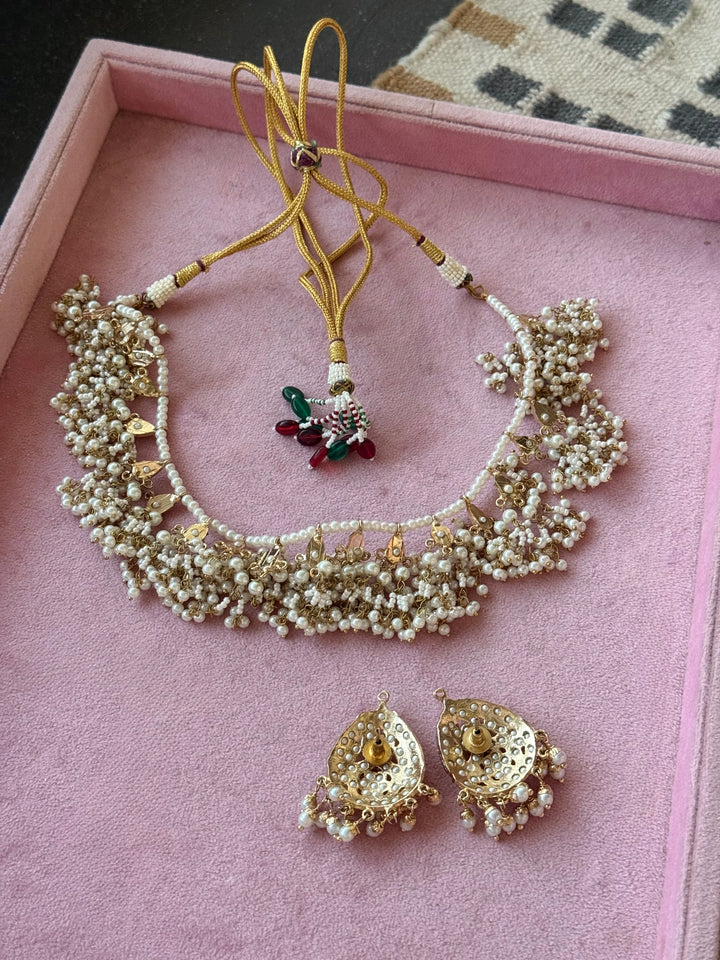 Statement Jadau Pearl Necklace Set | 18k Gold Plated | Pearls