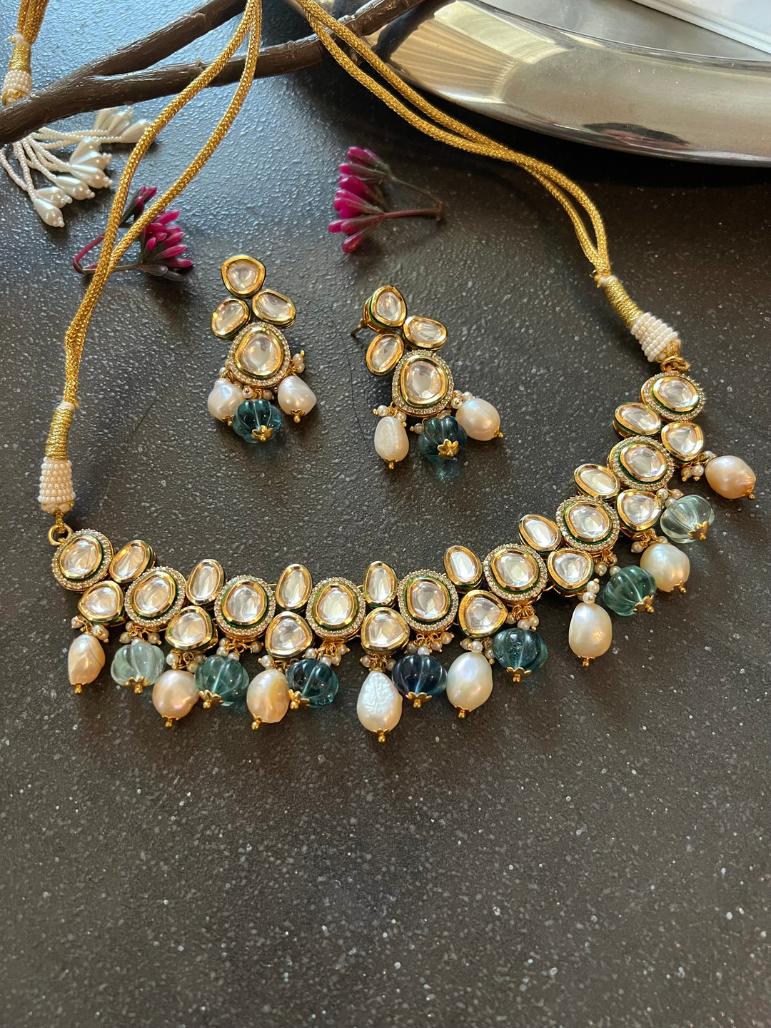 Polki Kundan Necklace with Earrings