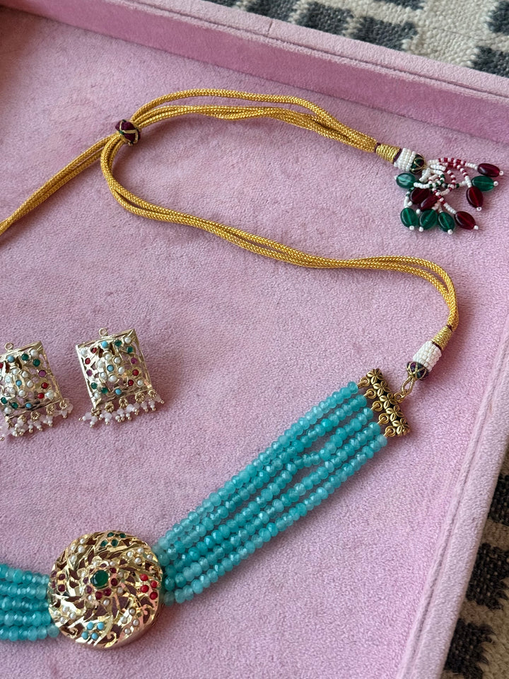 Statement Jadau Choker Necklace Set | 18k Gold Plated | Copper & Semi-Precious Stones
