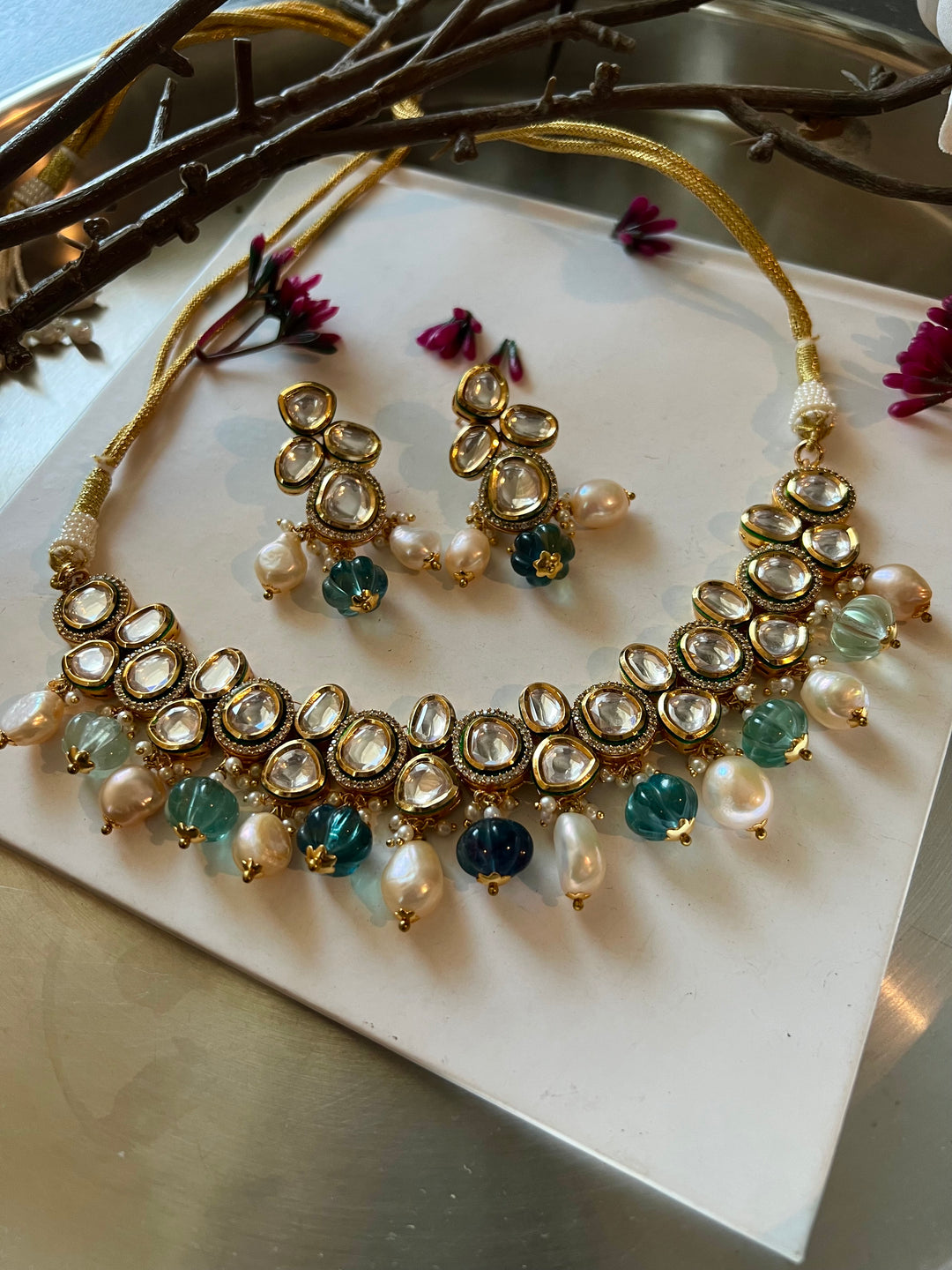 Polki Kundan Necklace with Earrings