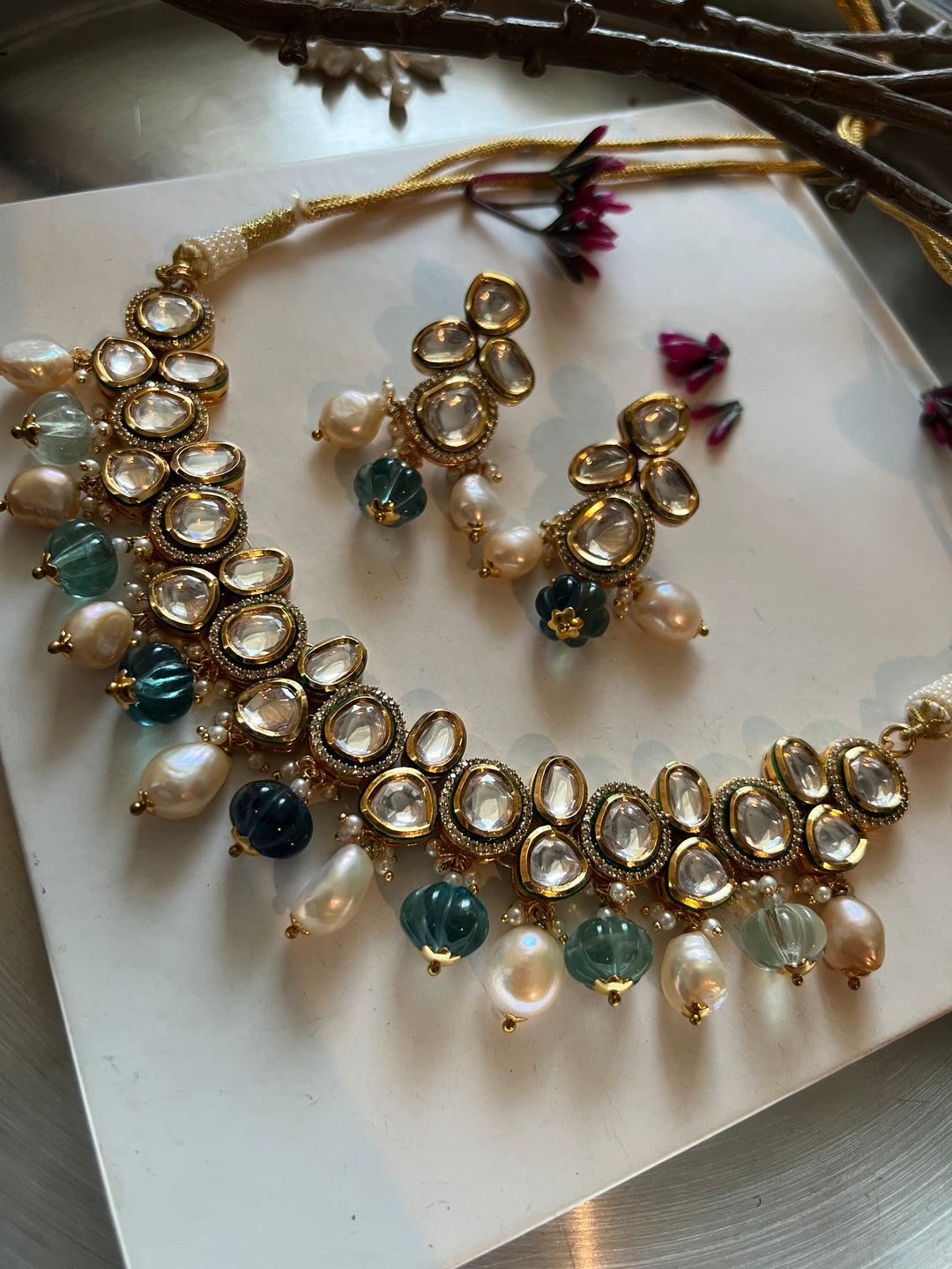 Polki Kundan Necklace with Earrings