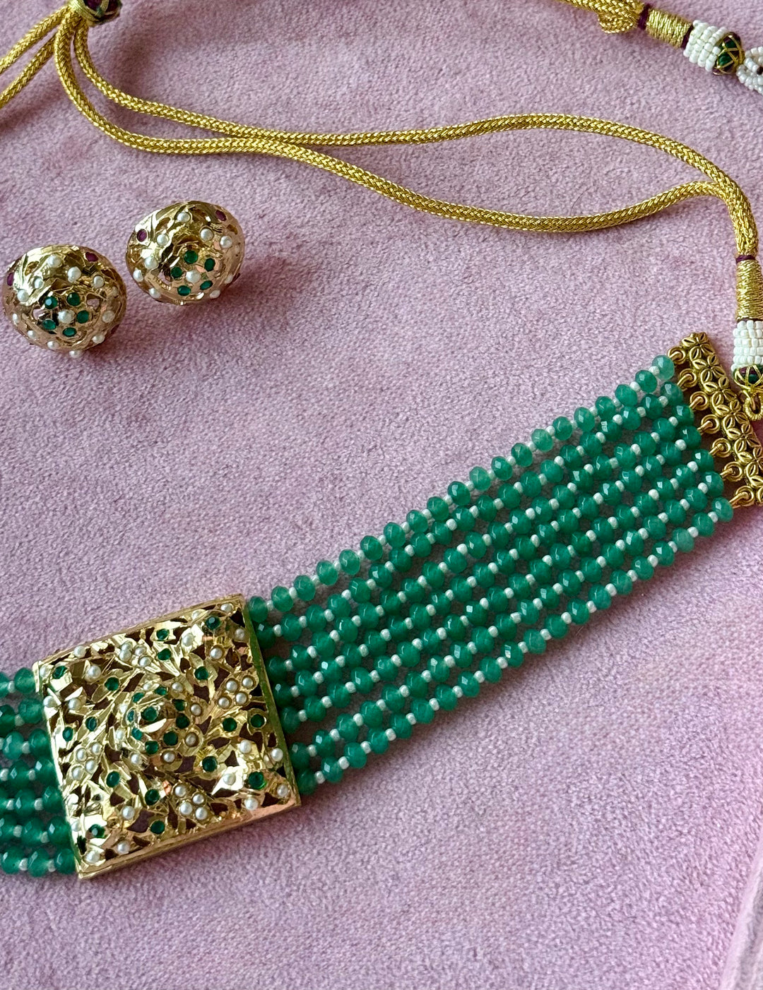 Statement Jadau Choker Necklace Set | 18k Gold Plated | Copper & Semi-Precious Stones