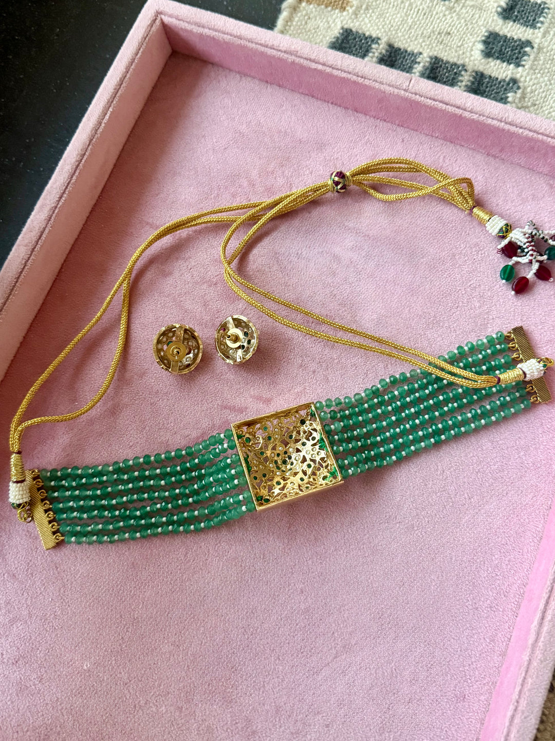 Statement Jadau Choker Necklace Set | 18k Gold Plated | Copper & Semi-Precious Stones