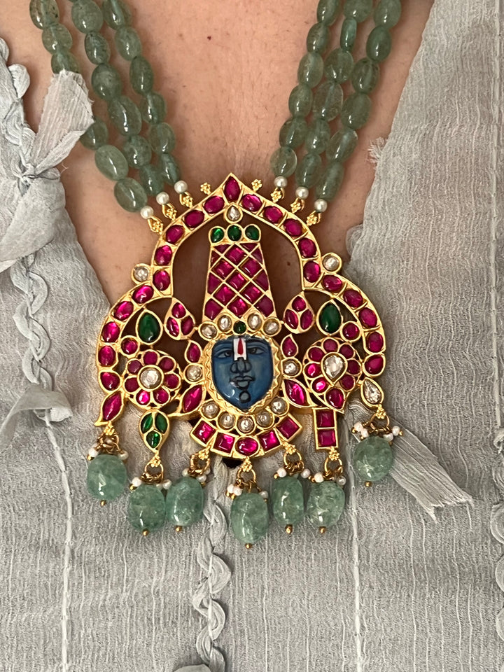 Exquisite Lord Srinath Ji Pendant Kempu Necklace - Elevate Your Elegance
