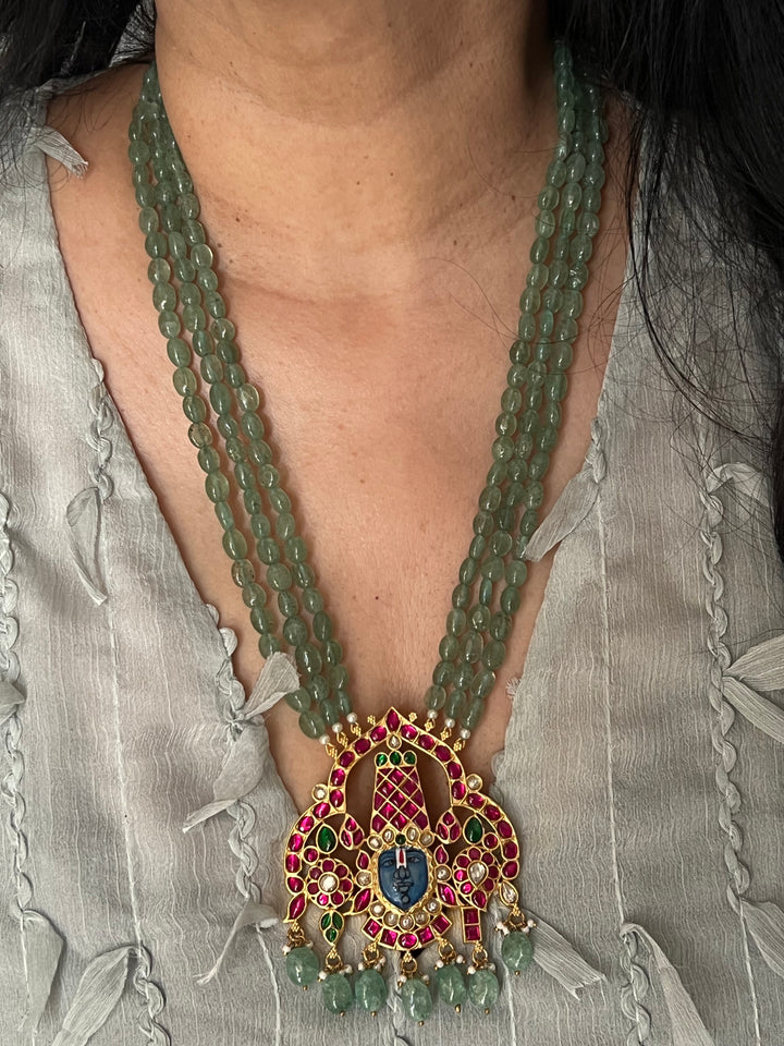 Exquisite Lord Srinath Ji Pendant Kempu Necklace - Elevate Your Elegance