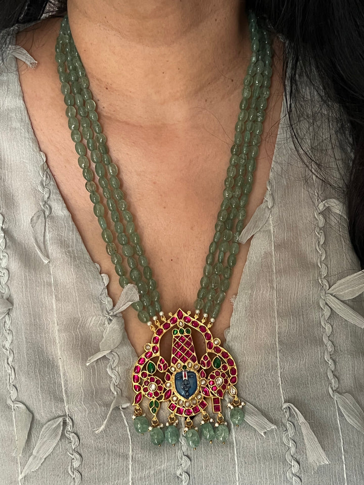 Exquisite Lord Srinath Ji Pendant Kempu Necklace - Elevate Your Elegance