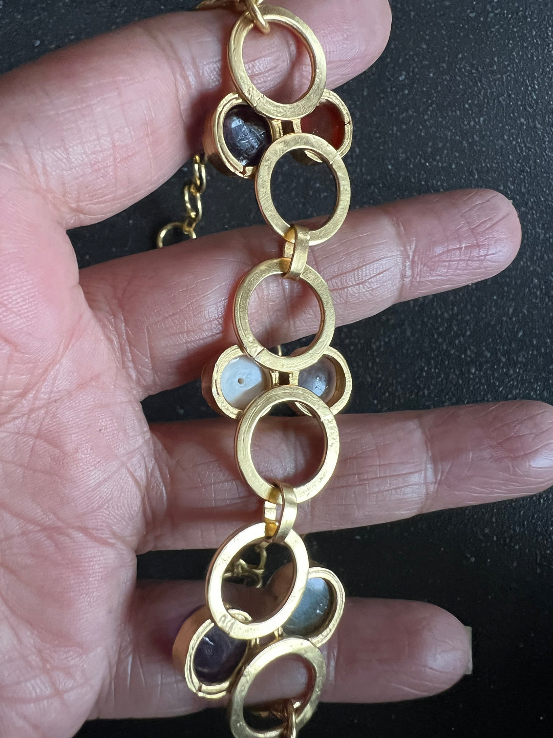 Handmade Brass Choker with Natural Multi Gemstones | Adjustable Modern Gold Polish Necklace by SHIVKA