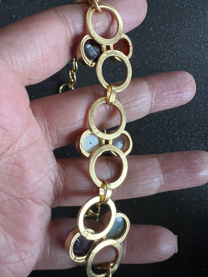 Handmade Brass Choker with Natural Multi Gemstones | Adjustable Modern Gold Polish Necklace by SHIVKA