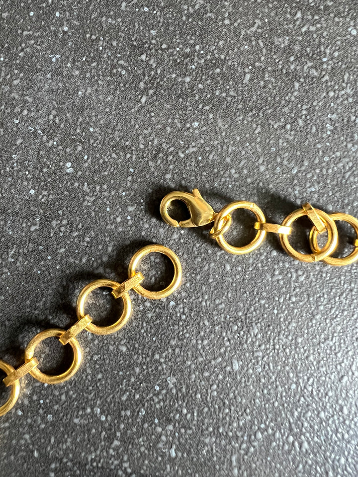 Handmade Brass Choker with Labradorite & Baroque Pearls | Adjustable Modern Gold Polish Necklace by SHIVKA