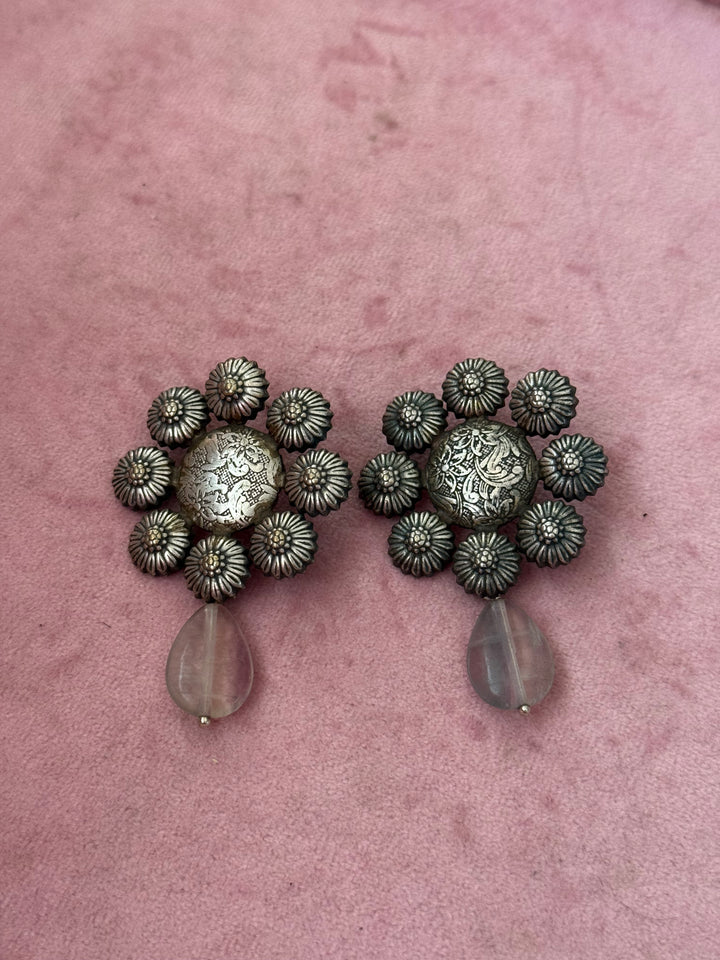 Tribal Fluorite Drop Brass Earrings | Lightweight Statement Earrings | SHIVKA