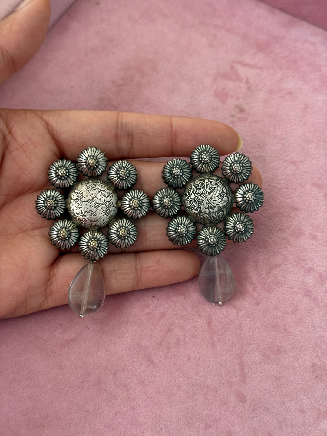 Tribal Fluorite Drop Brass Earrings | Lightweight Statement Earrings | SHIVKA