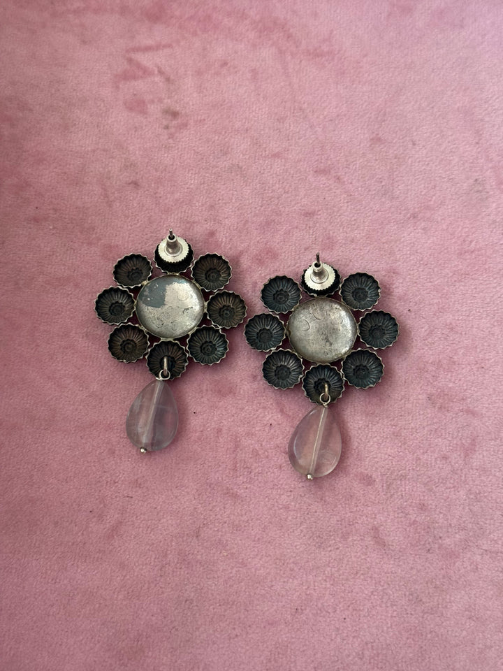 Tribal Fluorite Drop Brass Earrings | Lightweight Statement Earrings | SHIVKA