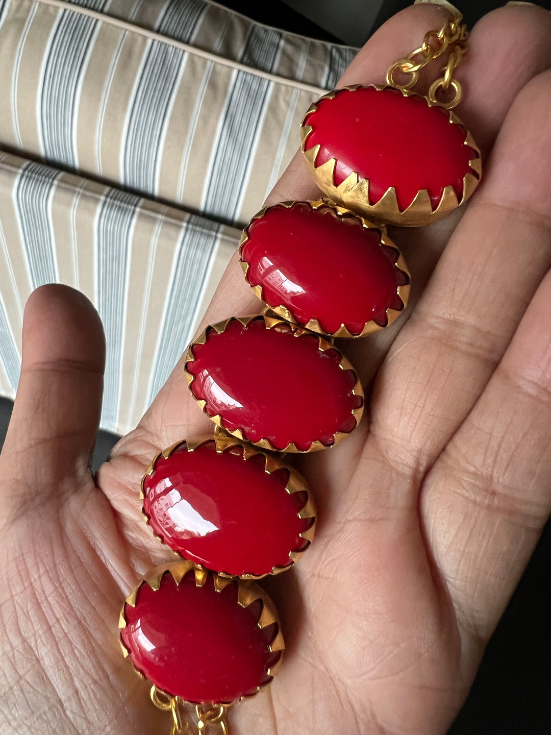 Handmade Brass Choker with Coral | Adjustable Modern Gold Polish Necklace by SHIVKA