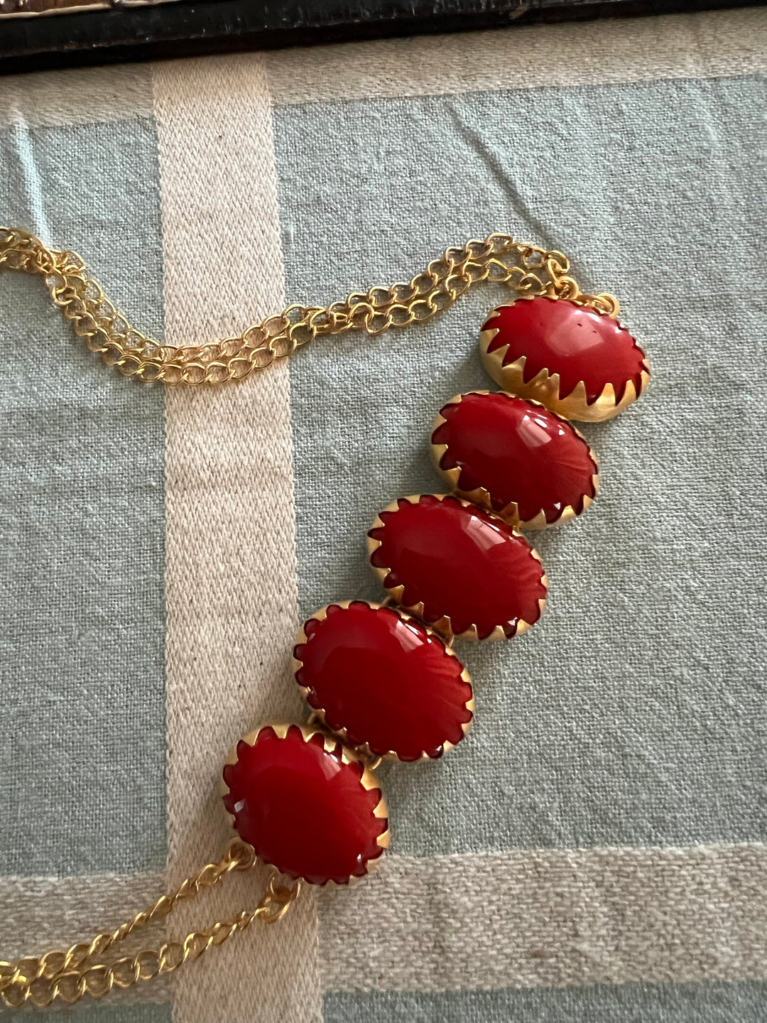 Handmade Brass Choker with Coral | Adjustable Modern Gold Polish Necklace by SHIVKA