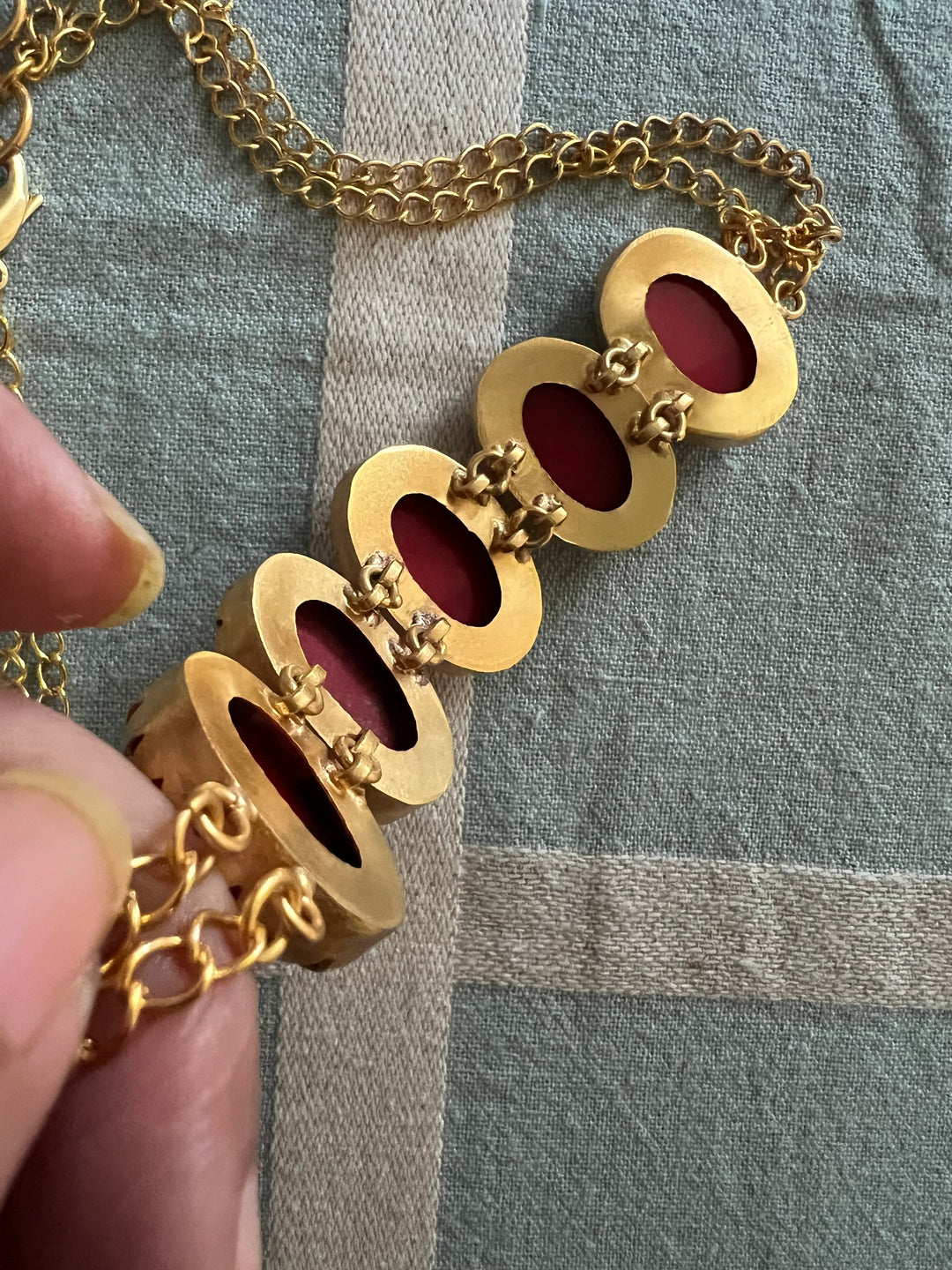 Handmade Brass Choker with Coral | Adjustable Modern Gold Polish Necklace by SHIVKA