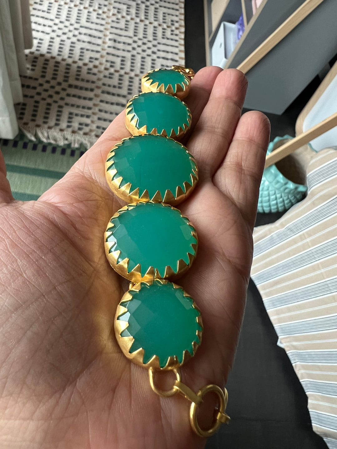 Handmade Brass Stone Choker | Adjustable Modern Gold Polish Necklace by SHIVKA