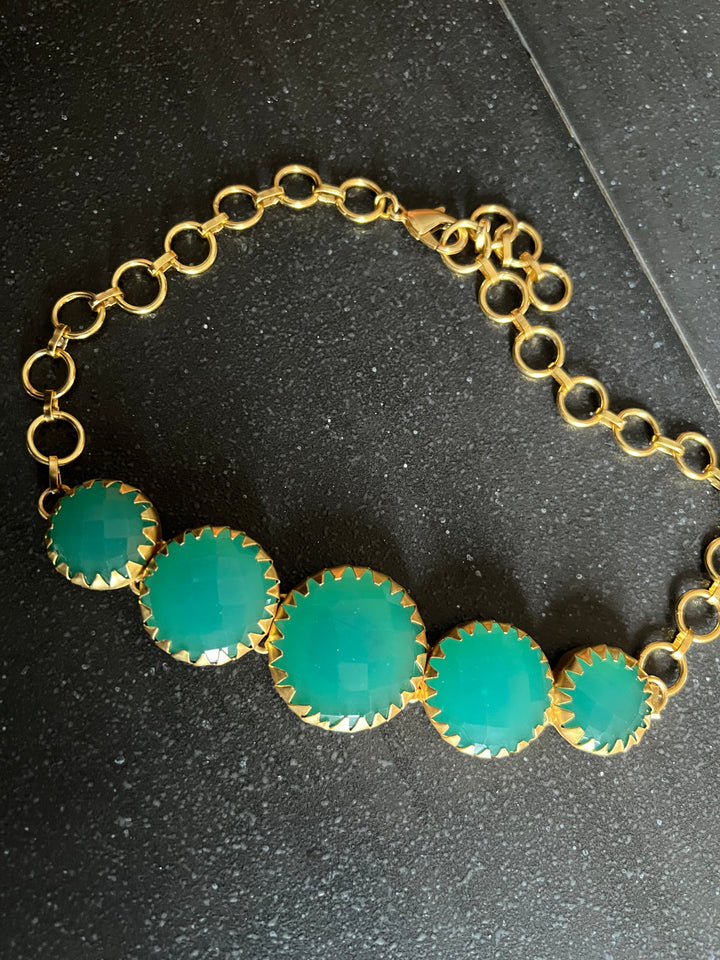 Handmade Brass Stone Choker | Adjustable Modern Gold Polish Necklace by SHIVKA