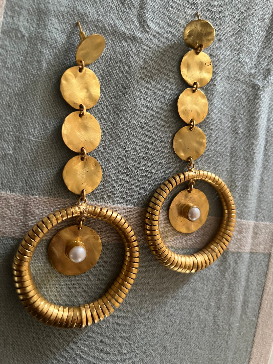Handmade Statement Baroque Pearl Danglers | Modern Gold Polish Brass Earrings by SHIVKA