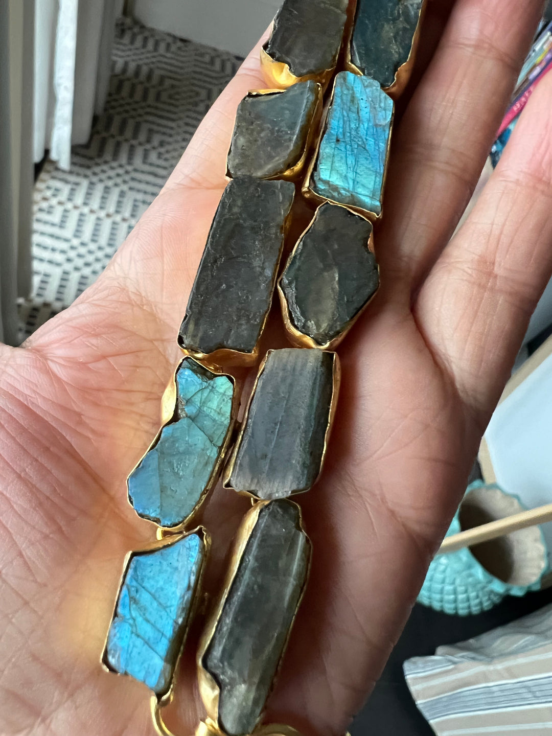 Handmade Choker with Raw Natural Labradorite | Adjustable Modern Gold Polish Necklace by SHIVKA