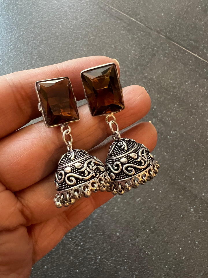 Vintage Charm: Designer Antique Stone Jhumkis (Premium Quality)