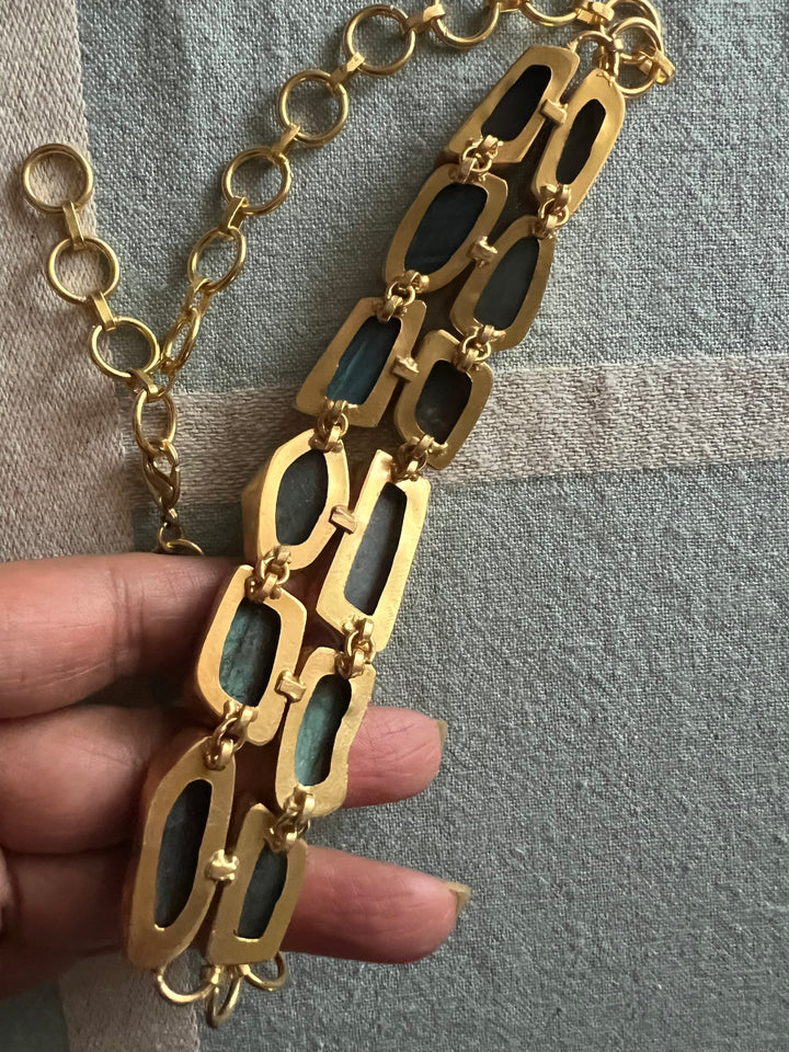 Handmade Choker with Raw Natural Labradorite | Adjustable Modern Gold Polish Necklace by SHIVKA