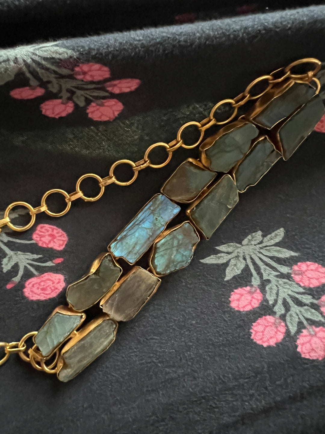 Handmade Choker with Raw Natural Labradorite | Adjustable Modern Gold Polish Necklace by SHIVKA