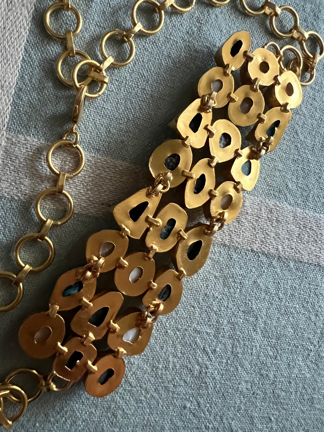 Handmade Choker with Malachite & Baroque Pearls | Adjustable Modern Gold Polish Necklace by SHIVKA