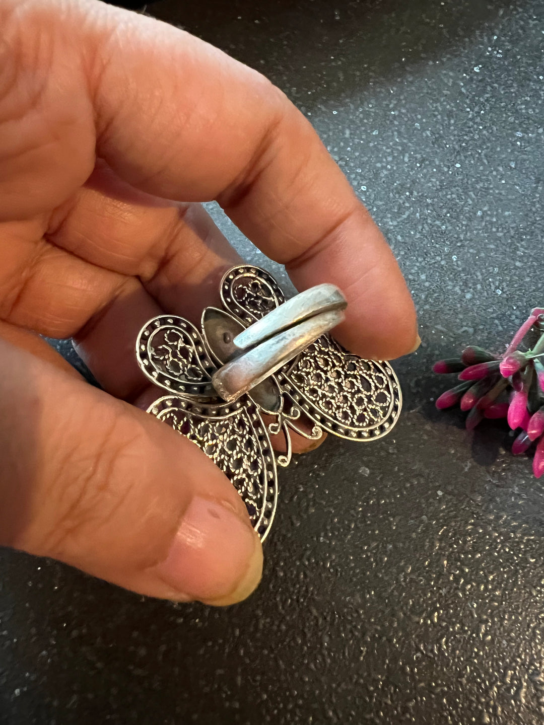 Kundan Butterfly Pure 925 Silver Ring