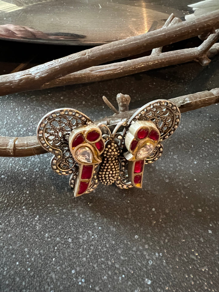 Kundan Butterfly Pure 925 Silver Ring