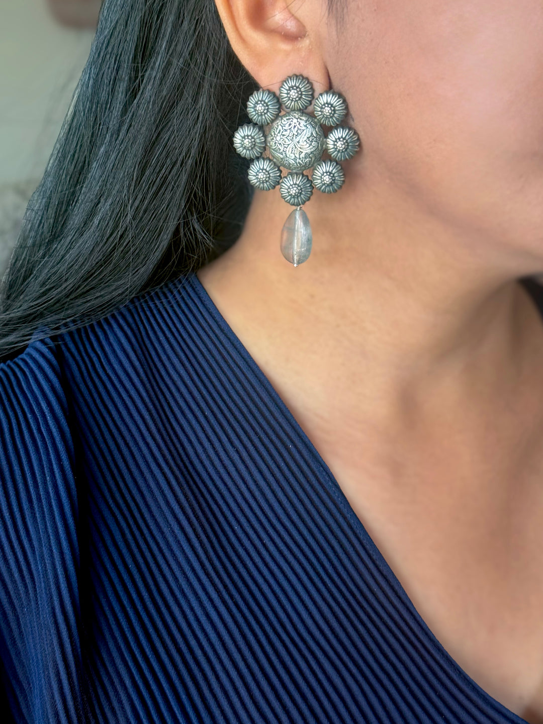 Tribal Fluorite Drop Brass Earrings | Lightweight Statement Earrings | SHIVKA