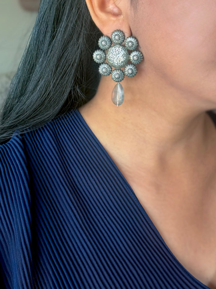 Tribal Fluorite Drop Brass Earrings | Lightweight Statement Earrings | SHIVKA