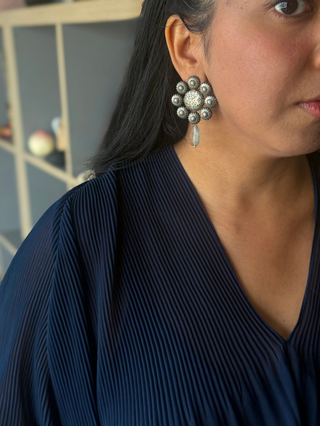 Tribal Fluorite Drop Brass Earrings | Lightweight Statement Earrings | SHIVKA