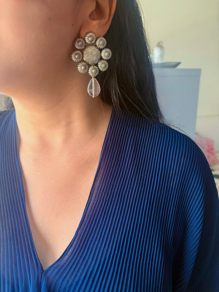 Tribal Fluorite Drop Brass Earrings | Lightweight Statement Earrings | SHIVKA