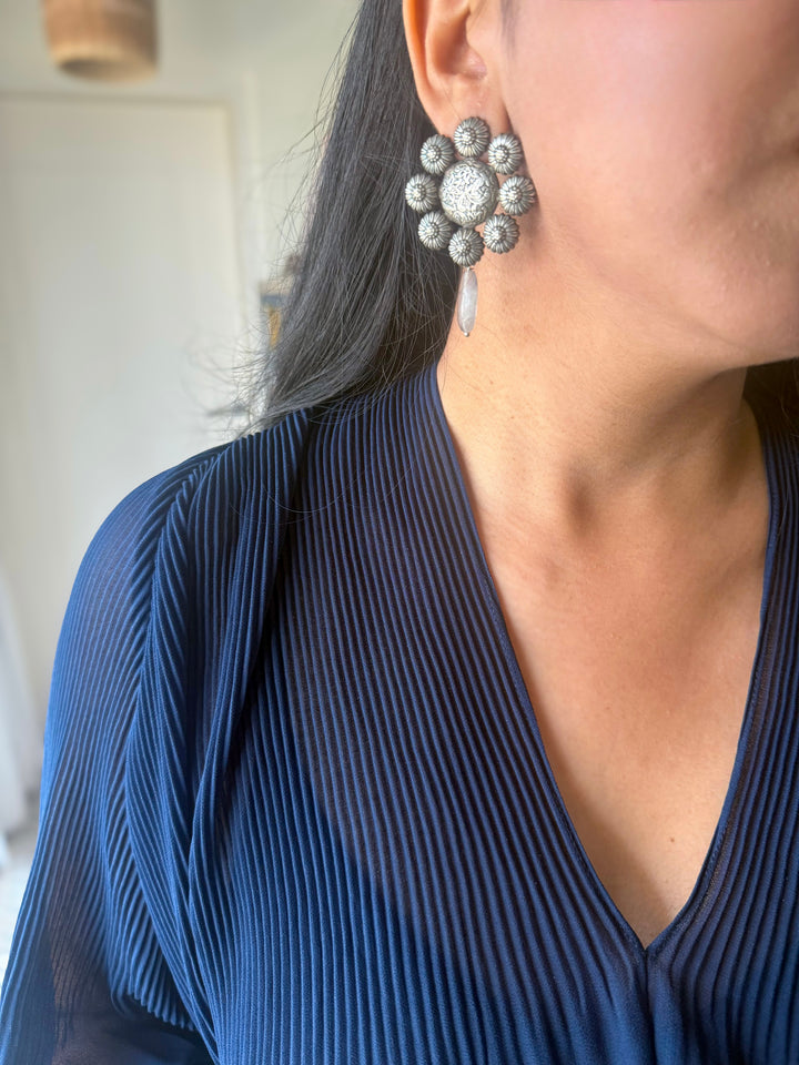 Tribal Fluorite Drop Brass Earrings | Lightweight Statement Earrings | SHIVKA