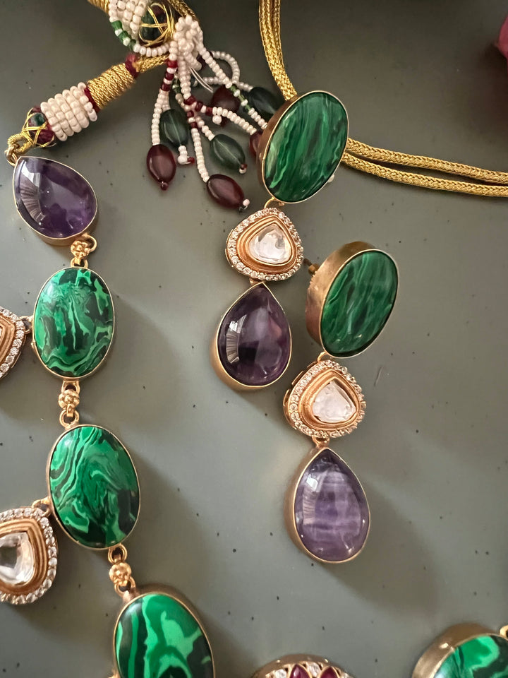Amethyst and Malachite Kundan Necklace Set - Unmatched Quality and Style