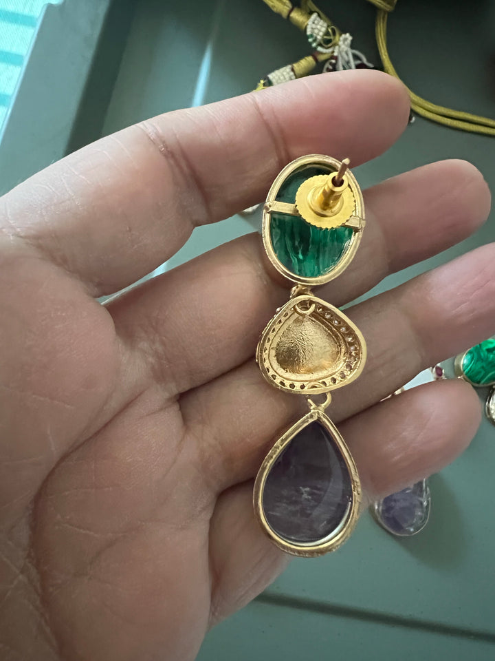 Amethyst and Malachite Kundan Necklace Set - Unmatched Quality and Style