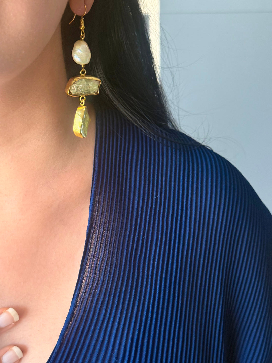 Asymmetric Raw Stone Danglers