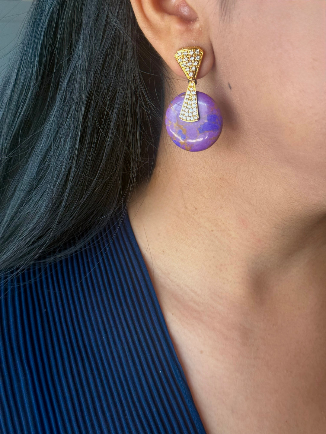 Handmade Designer Brass Stone Earrings | SHIVKA | 4x2.5 cm | 14g Pair | Push Back | Elegant Gift Jewelry